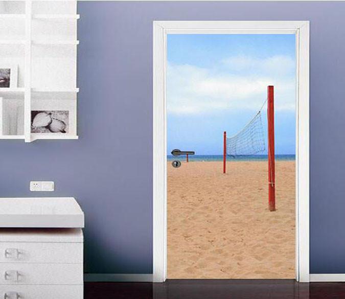 3D sandy beach volleyball net door mural Wallpaper AJ Wallpaper 