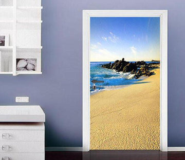 3D sandy beach stones door mural Wallpaper AJ Wallpaper 