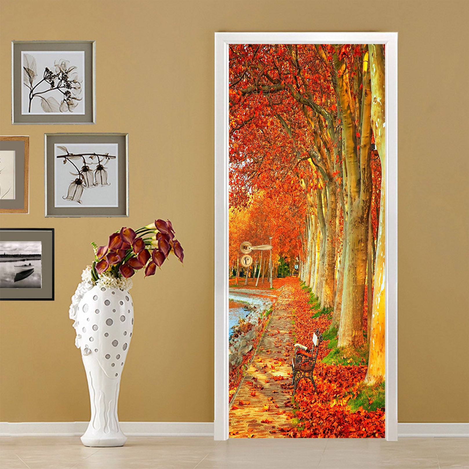 3D Red Leaf Tree 25091 Door Mural