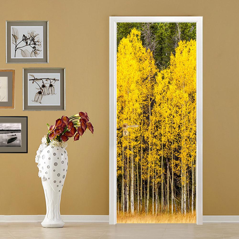 3D autumn tree meadow door mural Wallpaper AJ Wallpaper 