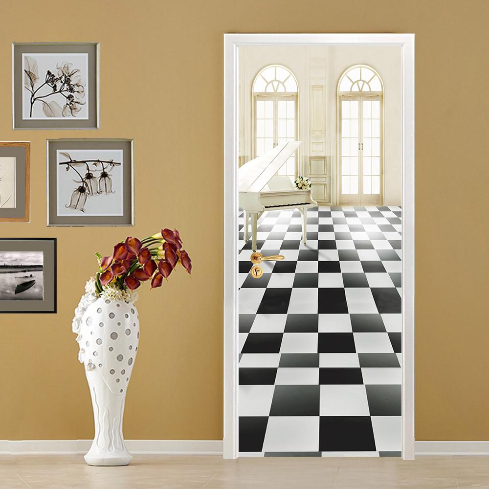3D lattice floor tile a living room door mural Wallpaper AJ Wallpaper 