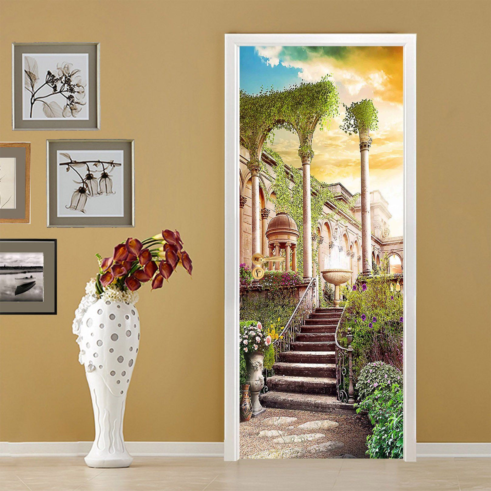 3D Palace Courtyard Stairs 84 Door Mural Wallpaper AJ Wallpaper 