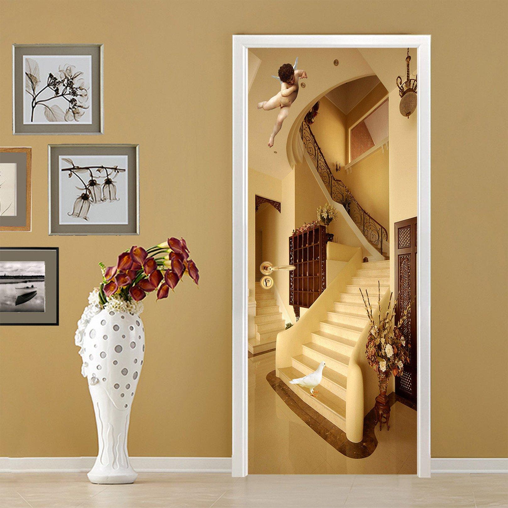 3D Stairs Angel Bird 88 Door Mural Wallpaper AJ Wallpaper 