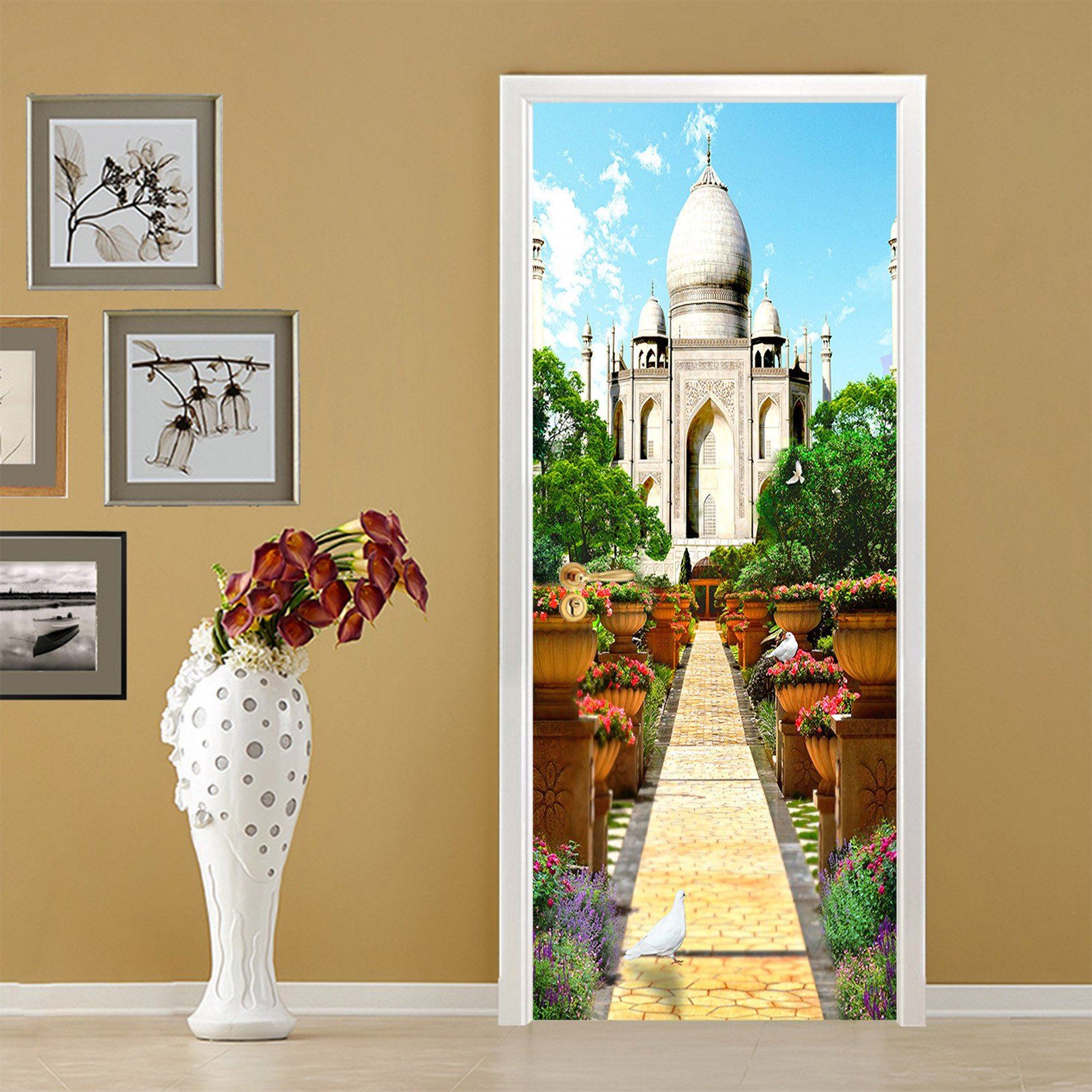 3D Taj Mahal Garden 72 Door Mural Wallpaper AJ Wallpaper 