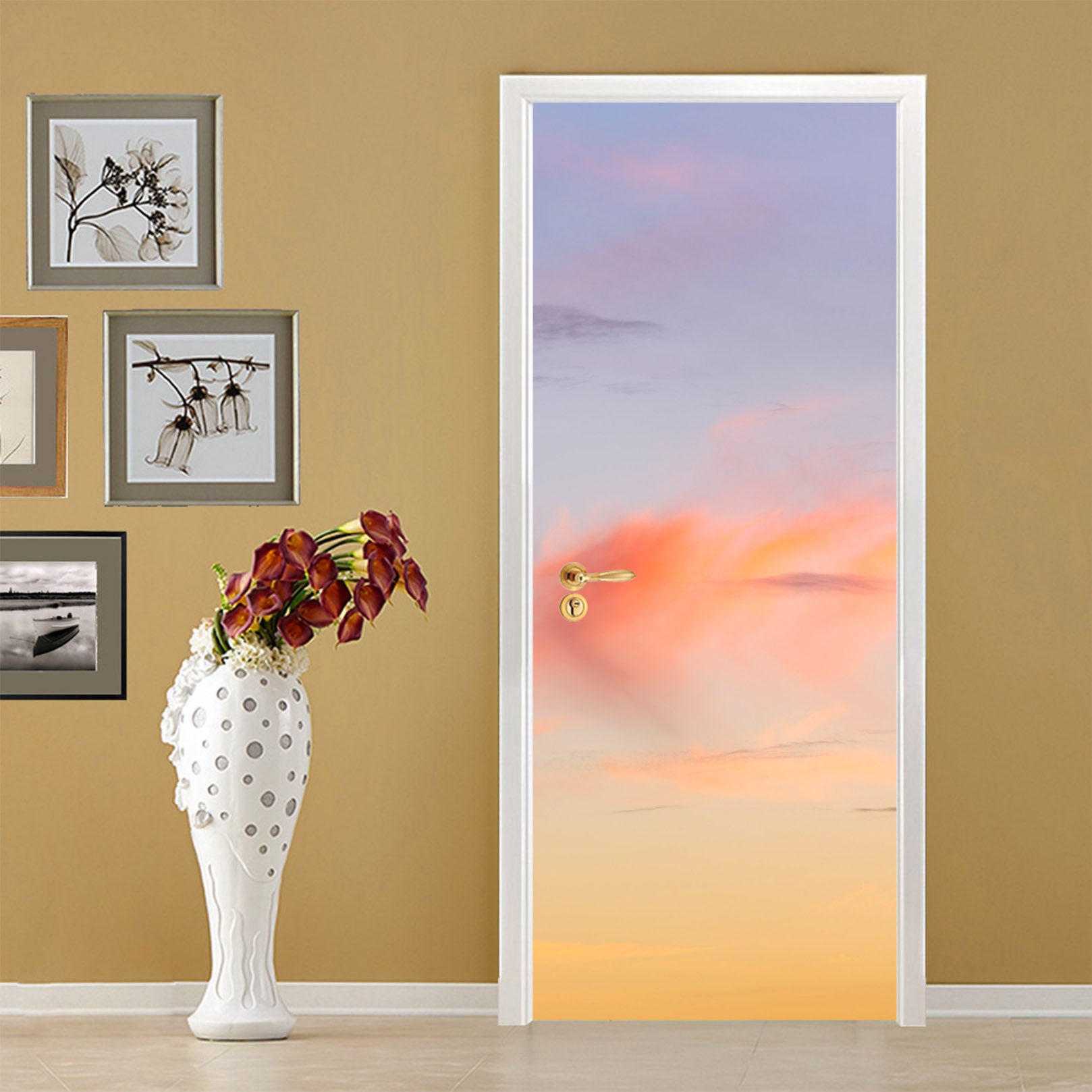 3D Pink Sunset 5197 Assaf Frank Door Mural