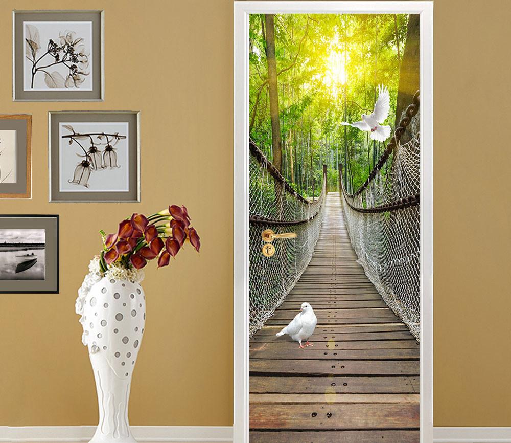 3D dove the forest suspension bridge door mural Wallpaper AJ Wallpaper 
