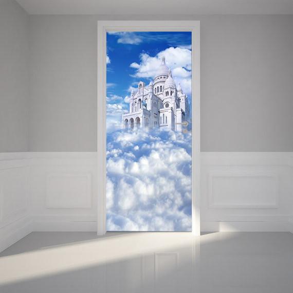3D castle blue sky white clouds door mural Wallpaper AJ Wallpaper 