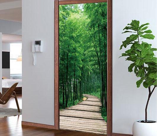 3D bamboo forest brick road bamboo leaf door mural Wallpaper AJ Wallpaper 