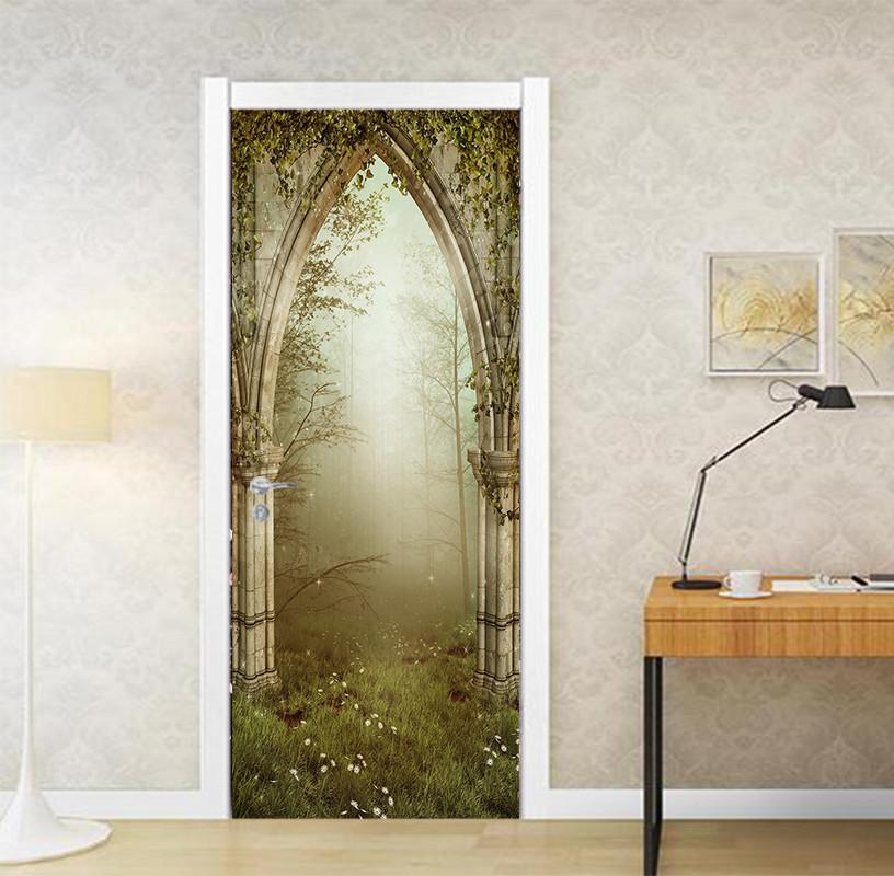 3D forest stone arch door mural Wallpaper AJ Wallpaper 