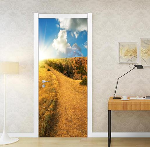 3D golden paddy fields door mural Wallpaper AJ Wallpaper 
