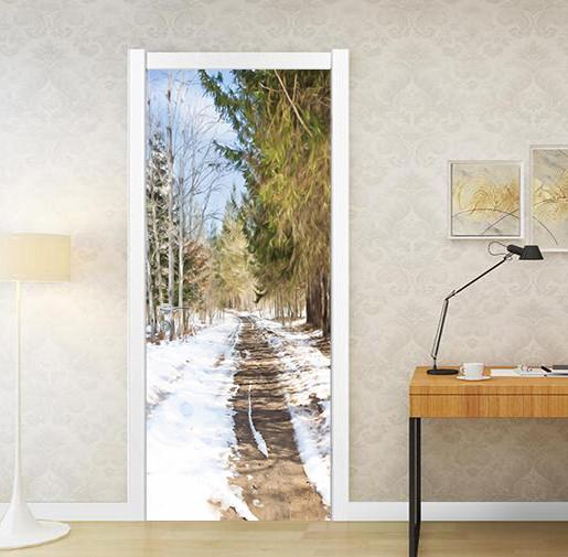 3D snow woods door mural Wallpaper AJ Wallpaper 