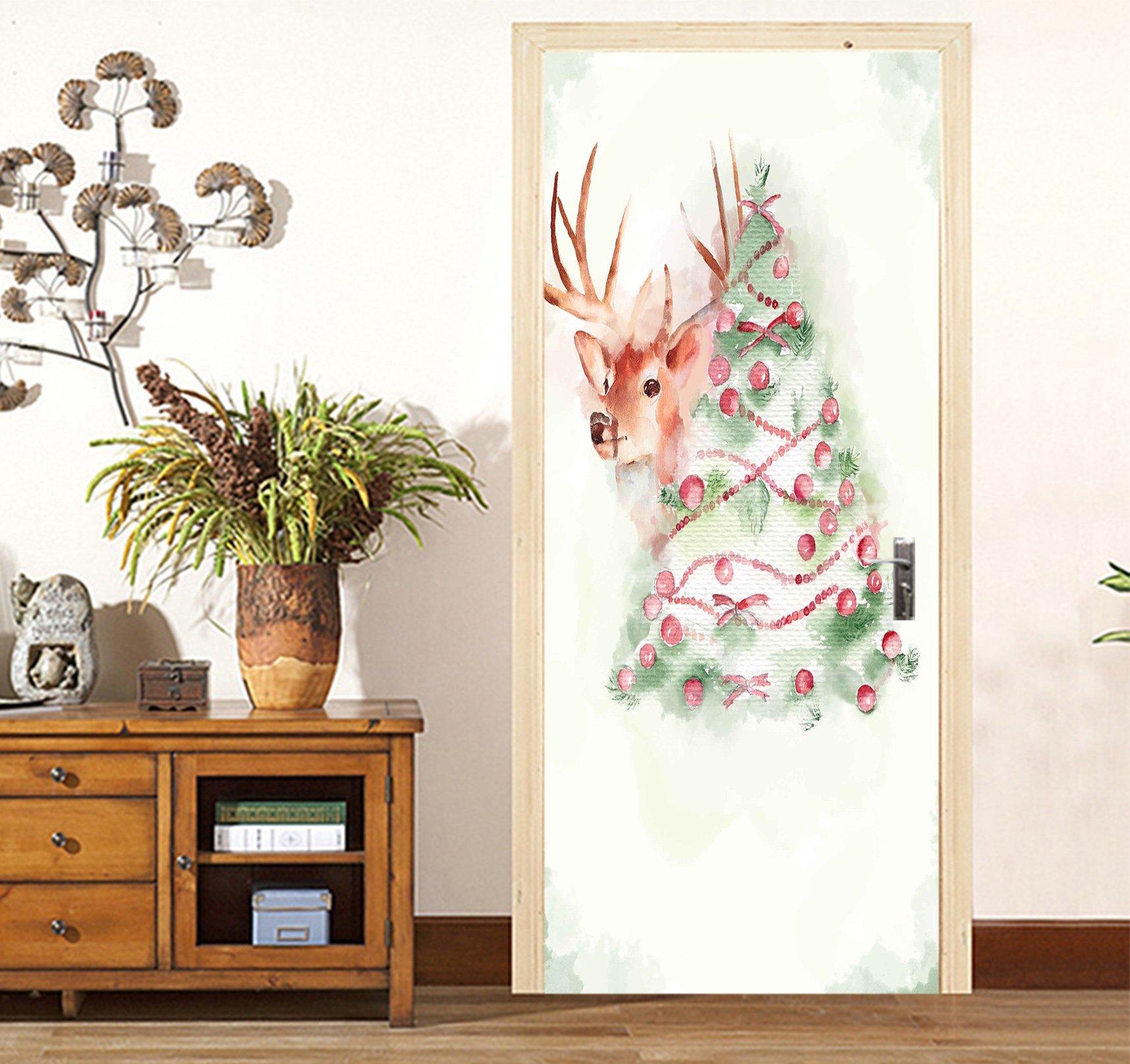 3D Christmas Xmas Tree 2 Door Mural Wallpaper AJ Wallpaper 