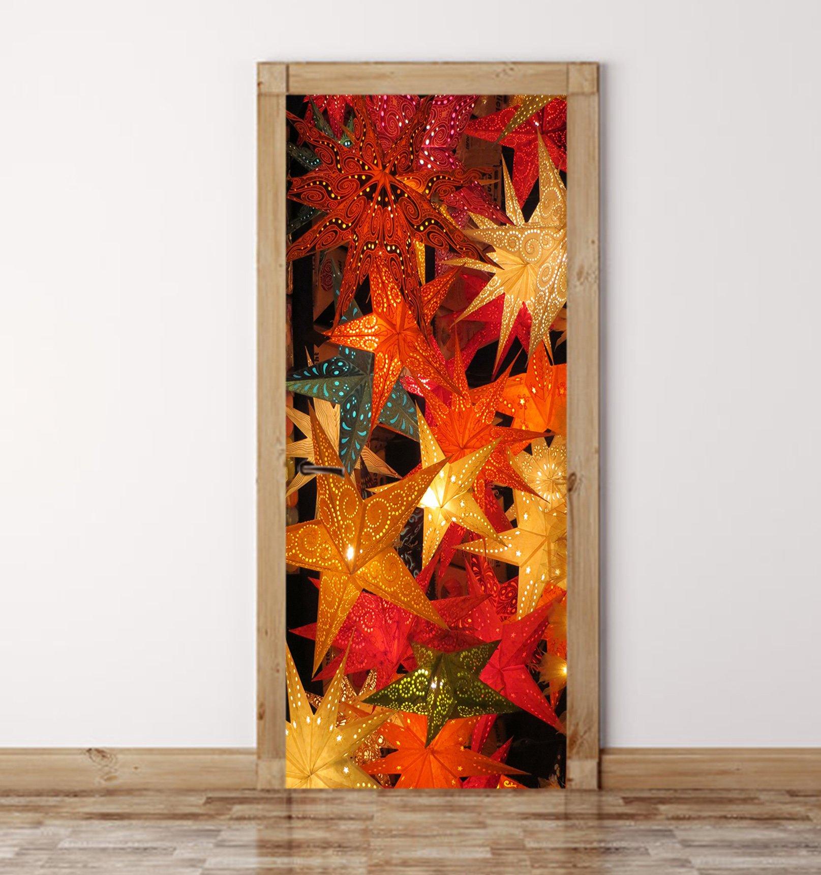 3D Christmas Xmas Bright Leaves 4 Door Mural Wallpaper AJ Wallpaper 