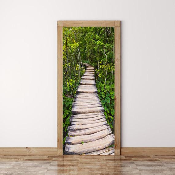 3D branch green plank bridge door mural Wallpaper AJ Wallpaper 