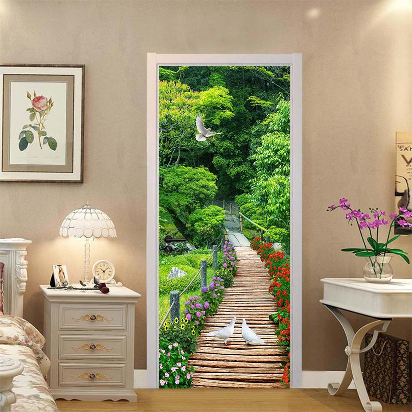3D wooden bridge the seagulls door mural Wallpaper AJ Wallpaper 