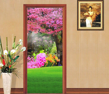 3D trees are blooming painting door mural Wallpaper AJ Wallpaper 