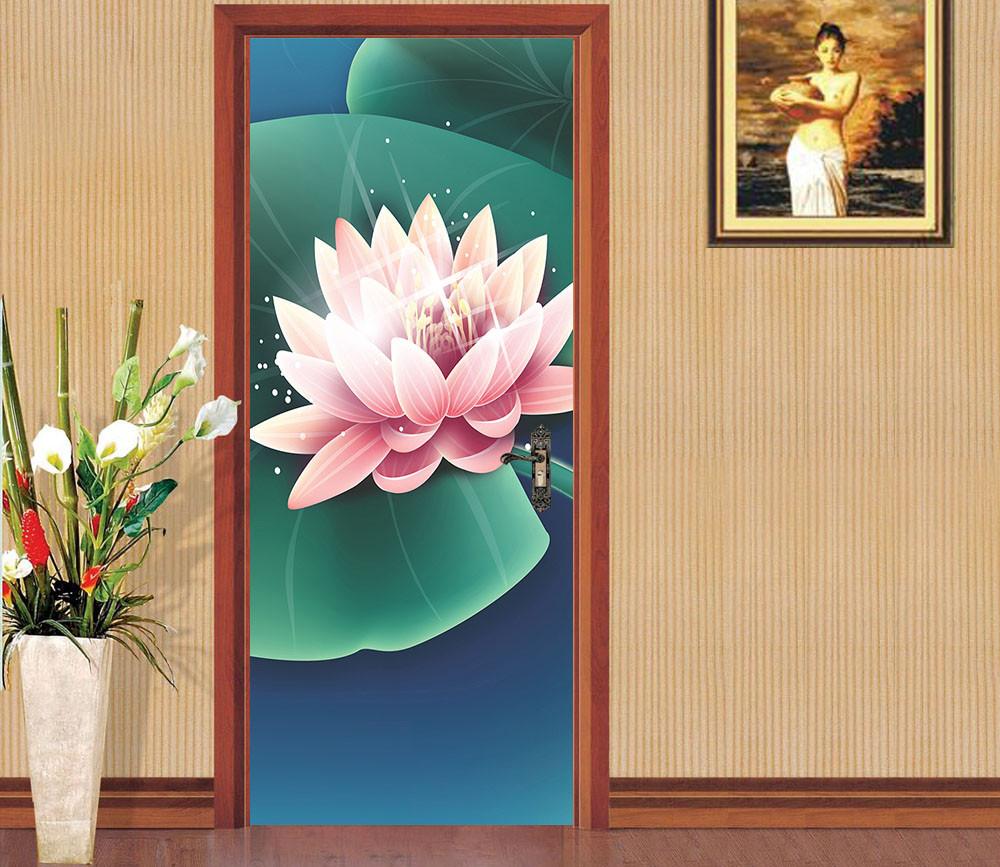 3D blooming lotus painting door mural Wallpaper AJ Wallpaper 