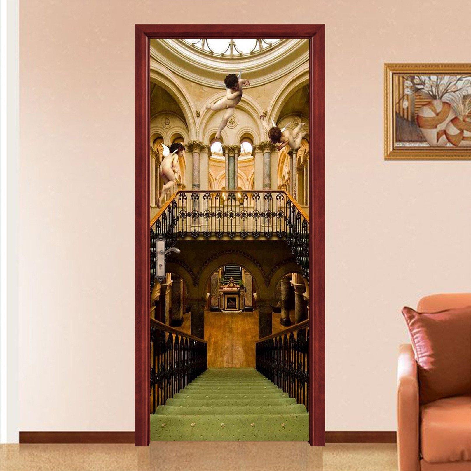 3D Palace Stairs Angels 96 Door Mural Wallpaper AJ Wallpaper 