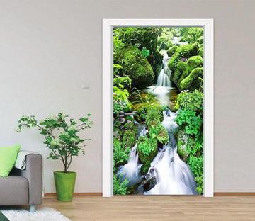 3D moss stone river water door mural Wallpaper AJ Wallpaper 