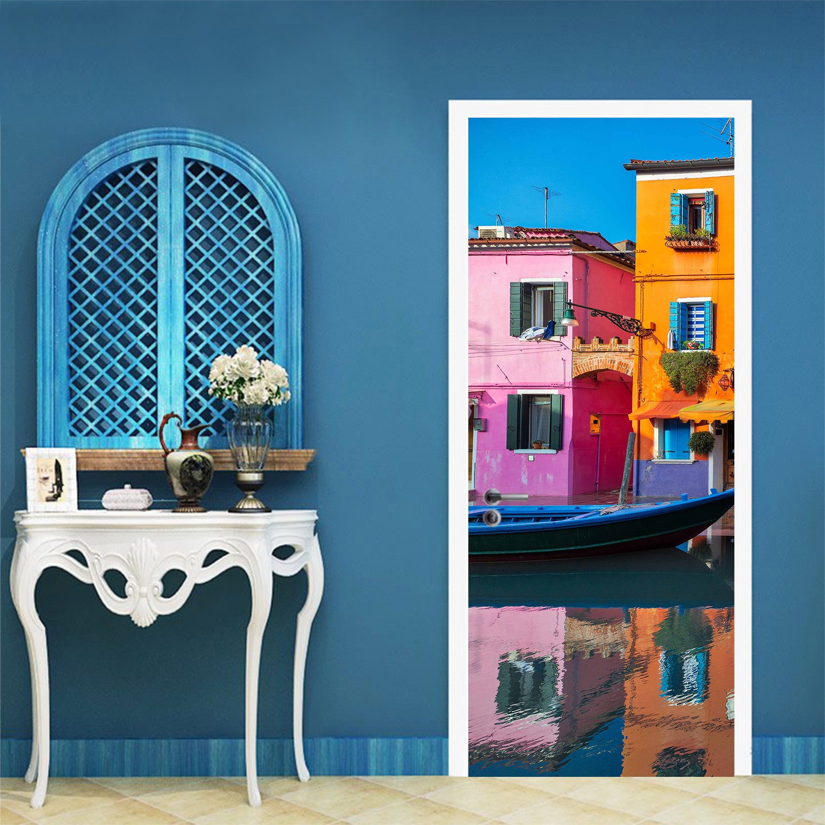 3D Boat Colored Houses 12225 Marco Carmassi Door Mural