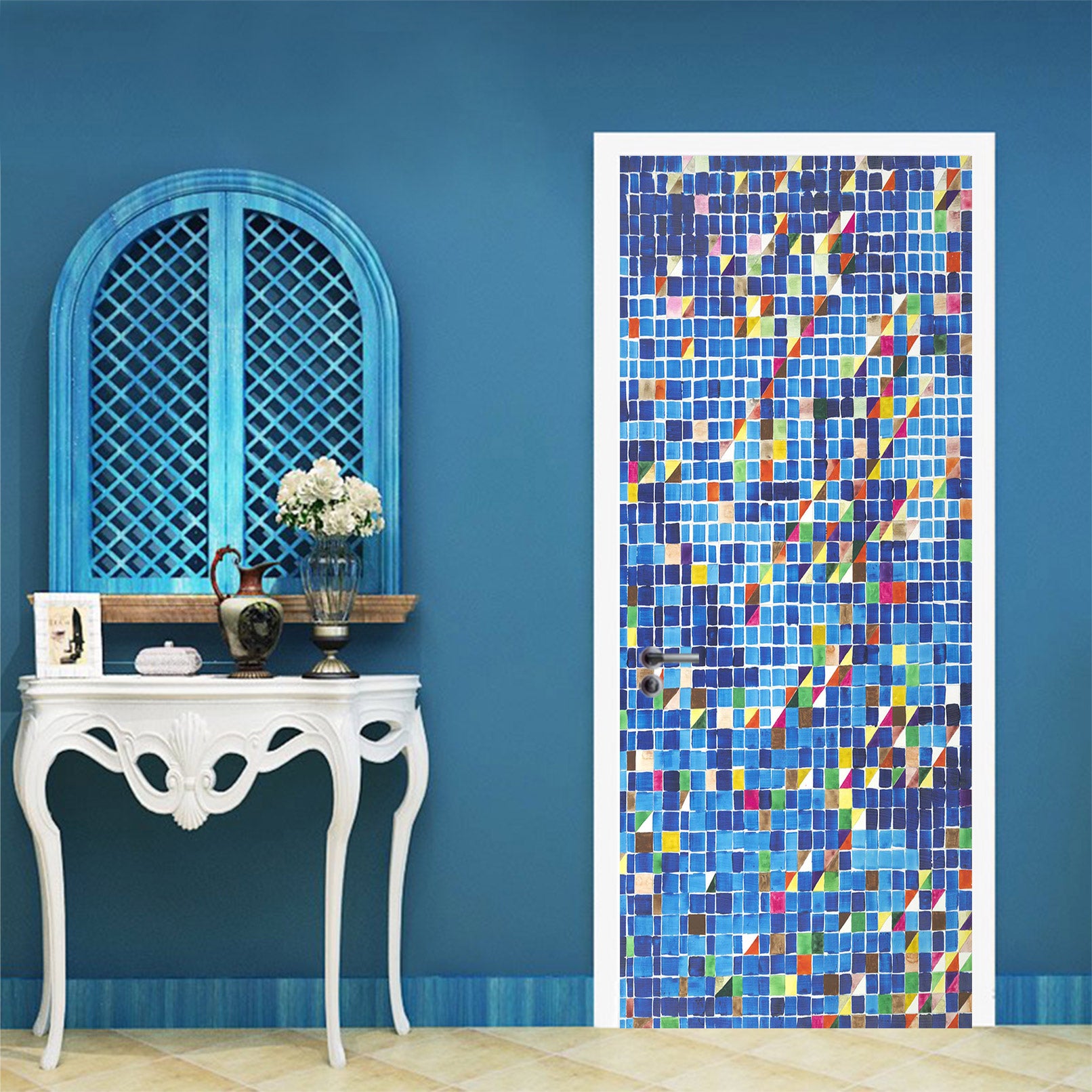 3D Blue Colored Mosaic Tiles 93223 Allan P. Friedlander Door Mural