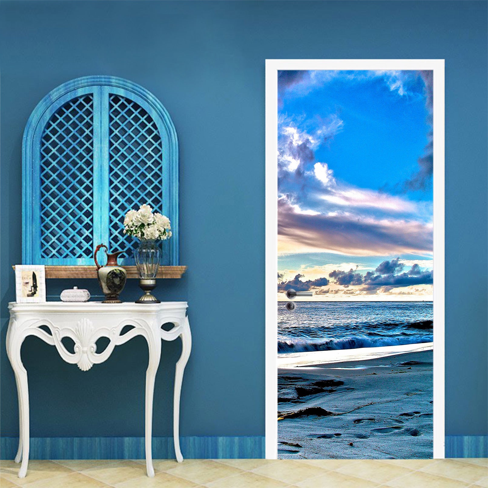 3D Blue Sky Seaside 110205 Kathy Barefield Door Mural