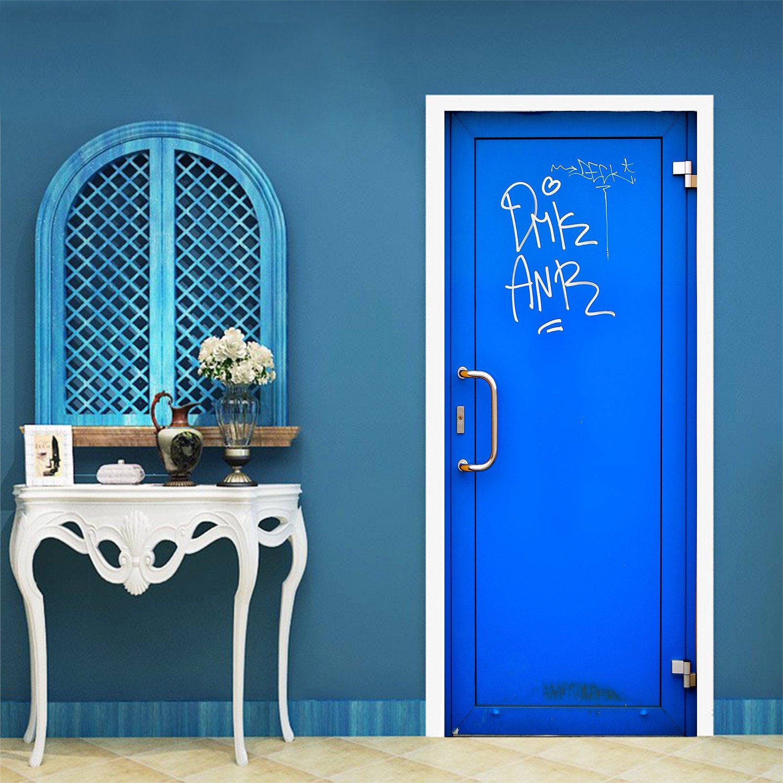 3D Blue Gate Graffiti Door Mural Wallpaper AJ Wallpaper 