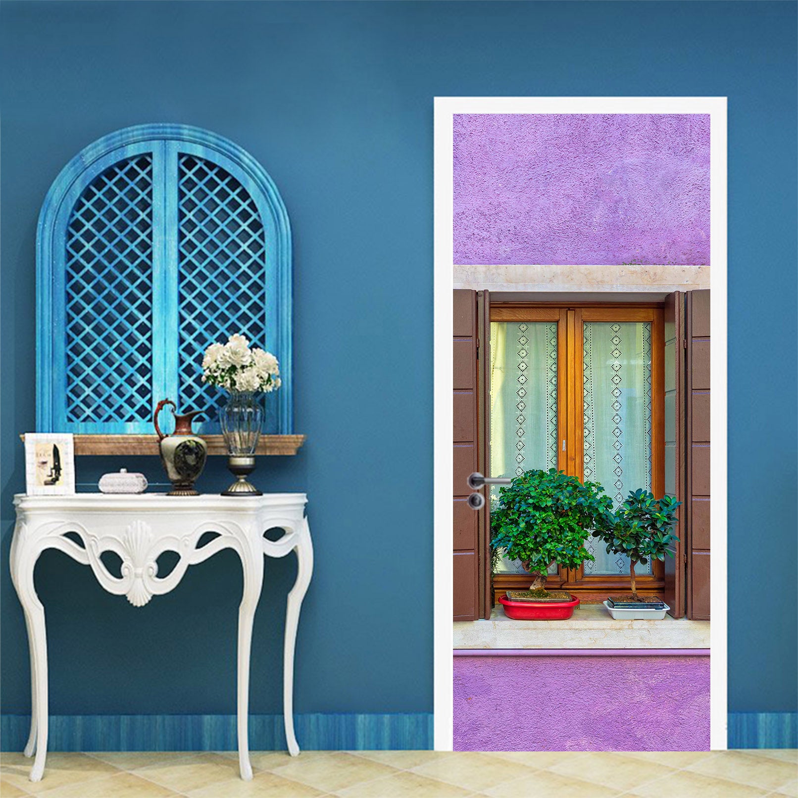 3D Purple Wall Window 12230 Marco Carmassi Door Mural