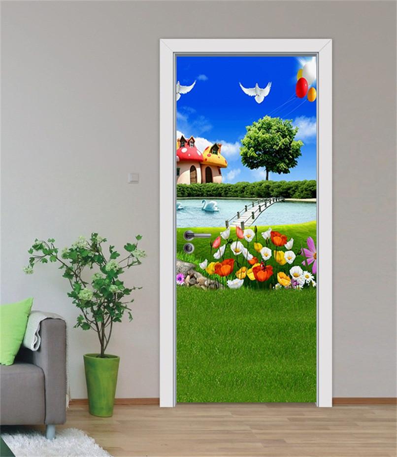 3D paintings of trees and flowers door mural Wallpaper AJ Wallpaper 