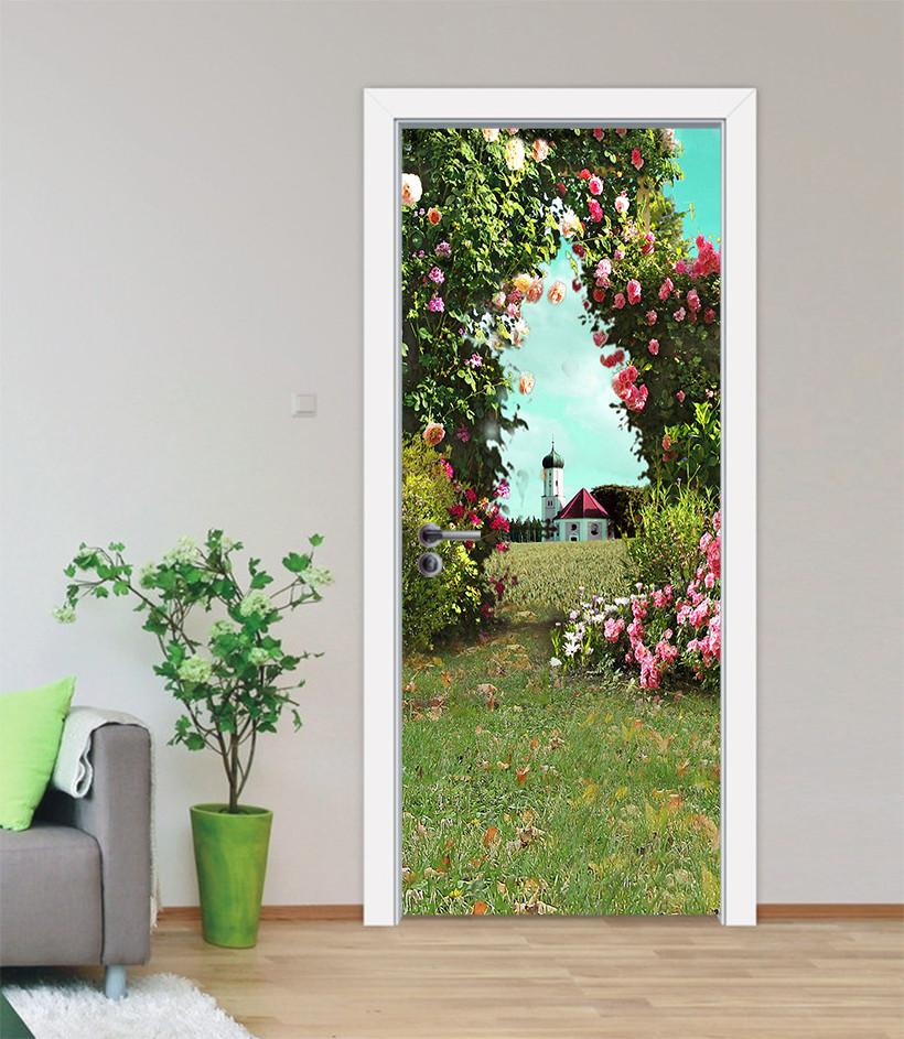 3D arched door flowers and plants door mural Wallpaper AJ Wallpaper 