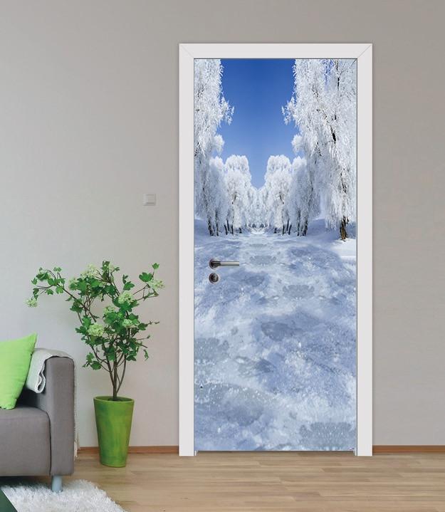 3D Forest Snow Scene Door Mural Wallpaper AJ Wallpaper 