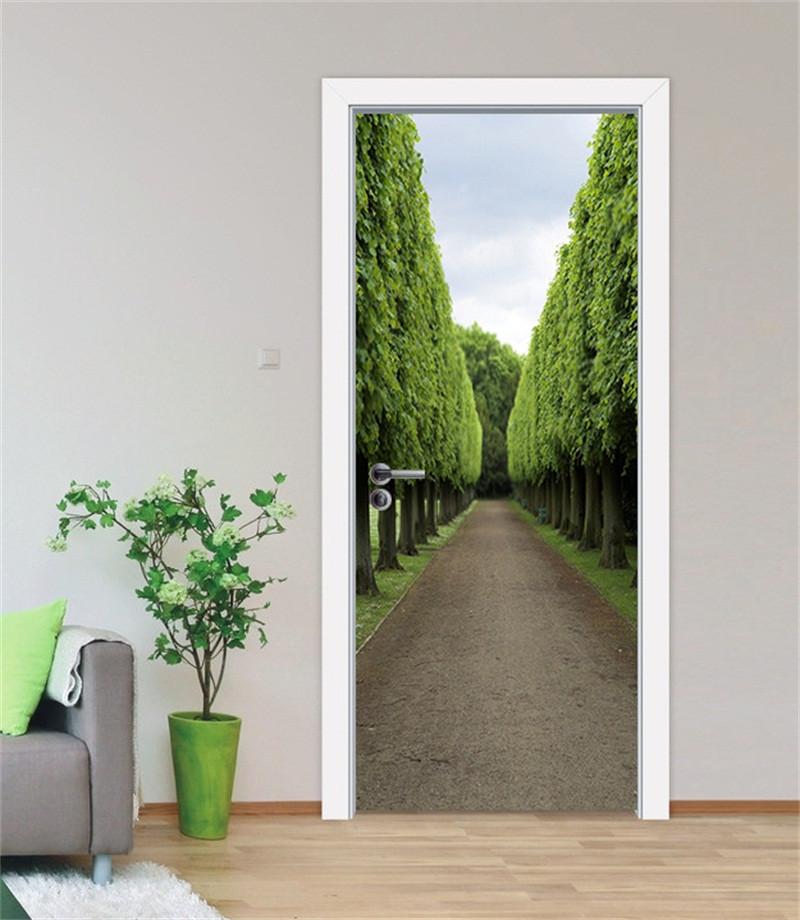 3D around the trees road door mural Wallpaper AJ Wallpaper 