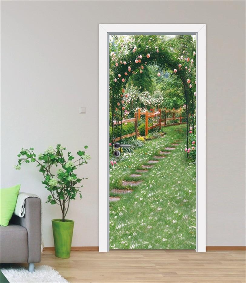3D steps on the grass flower arch door mural Wallpaper AJ Wallpaper 