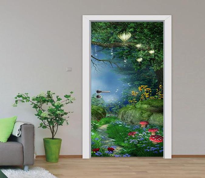 3D forest night scenery door mural Wallpaper AJ Wallpaper 
