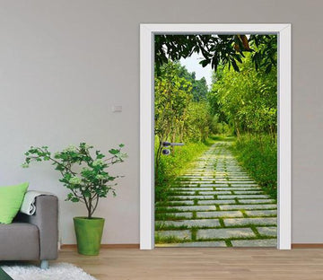 3D leaf stone road door mural Wallpaper AJ Wallpaper 
