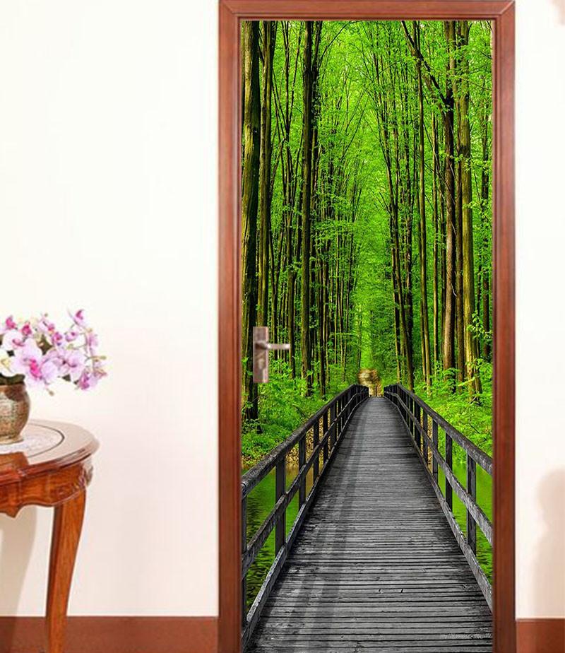3D Tall tree bridge door mural Wallpaper AJ Wallpaper 