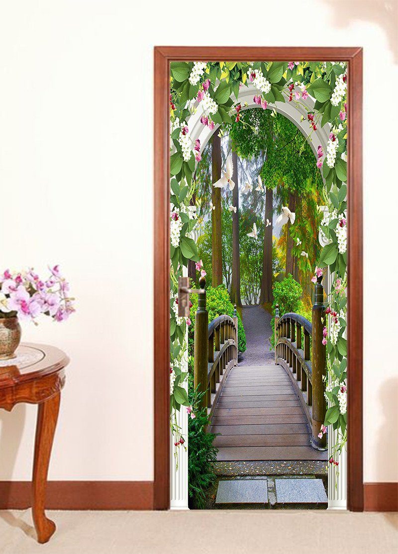 3D arch covered with flowers door mural Wallpaper AJ Wallpaper 