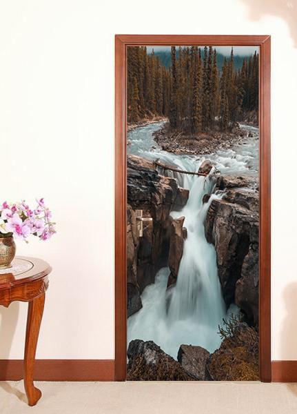 3D river island trees door mural Wallpaper AJ Wallpaper 