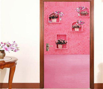 3D lovely pink flowers door mural Wallpaper AJ Wallpaper 