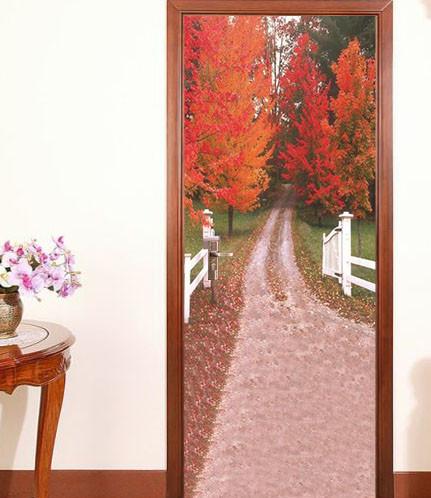 3D maple leaves road fence door mural Wallpaper AJ Wallpaper 