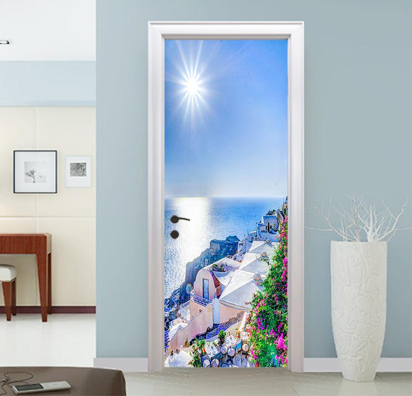 3D sunny sea island door mural Wallpaper AJ Wallpaper 
