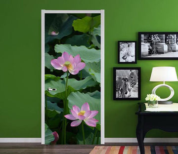 3D lotus flowers in the water door mural Wallpaper AJ Wallpaper 