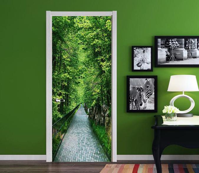 3D flat roads and green trees door mural Wallpaper AJ Wallpaper 