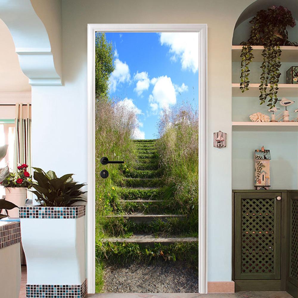 3D stairway weeds 23 door mural Wallpaper AJ Wallpaper 