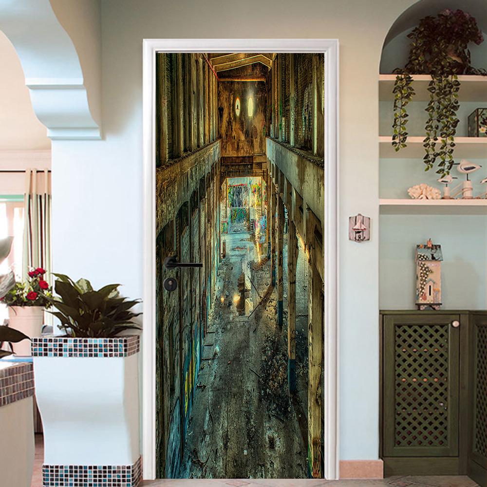 3D long lane neighbourhood painting door mural Wallpaper AJ Wallpaper 