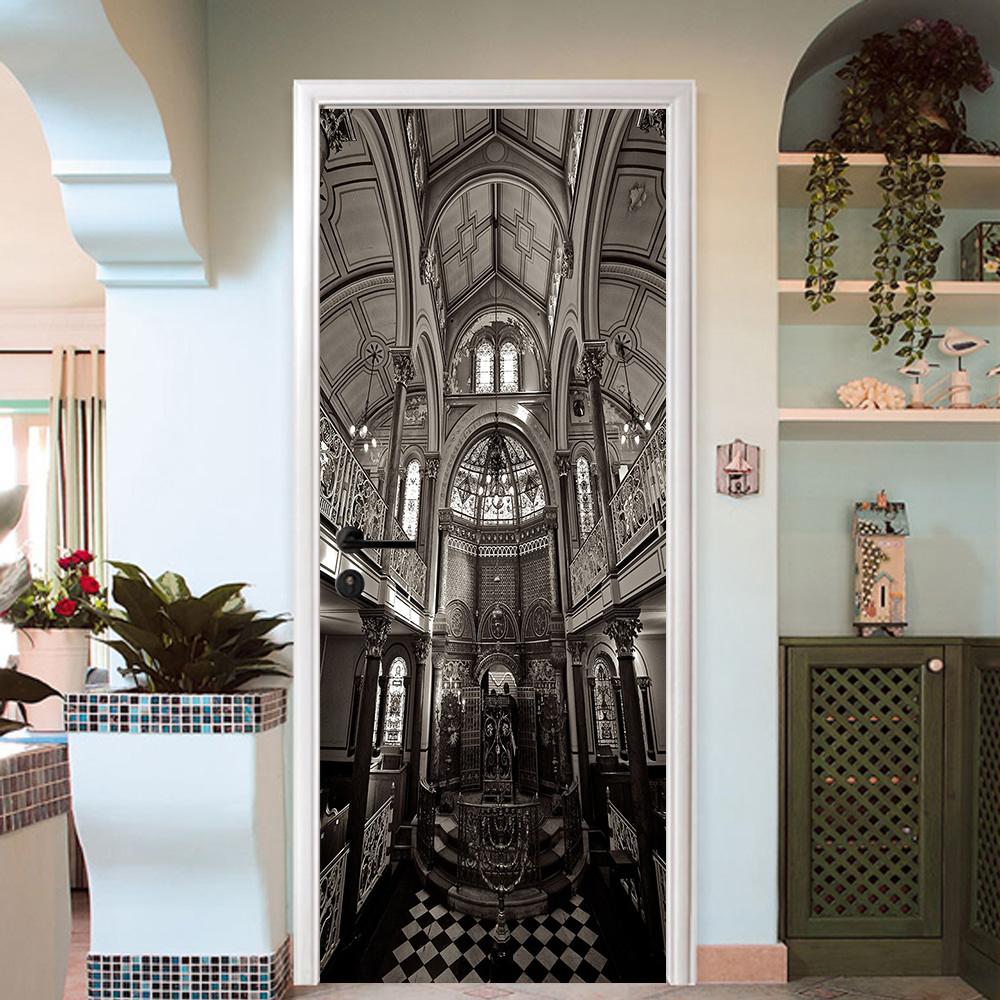 3D carved skylight cathedral construction door mural Wallpaper AJ Wallpaper 