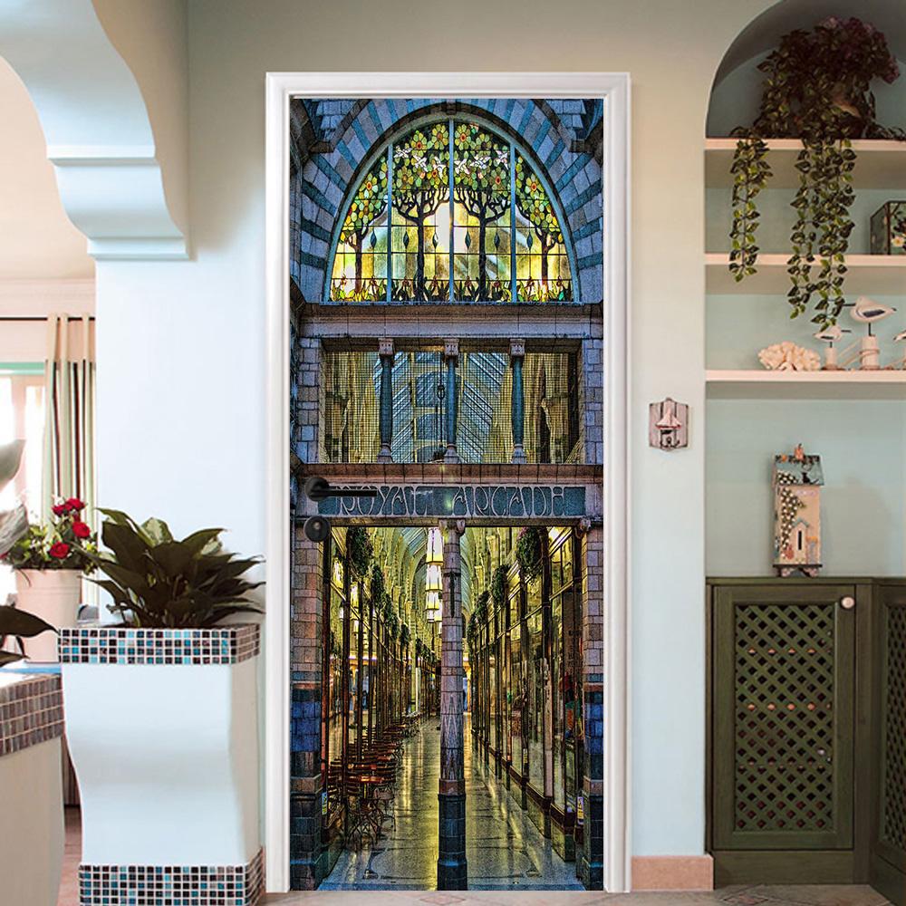 3D columns street corridor door mural Wallpaper AJ Wallpaper 