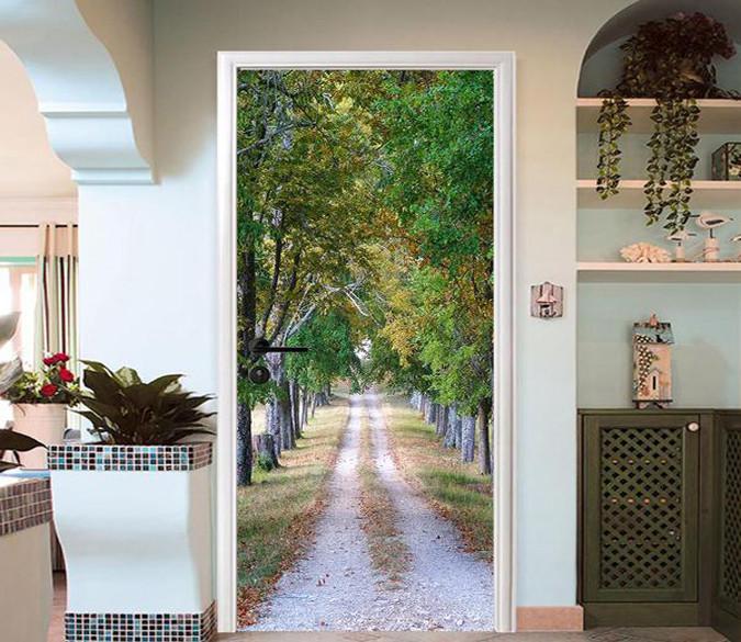 3D dirt road green trees sunny daydoor mural Wallpaper AJ Wallpaper 