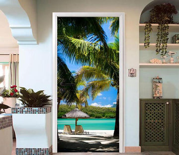 3D palm trees by the sea door mural Wallpaper AJ Wallpaper 