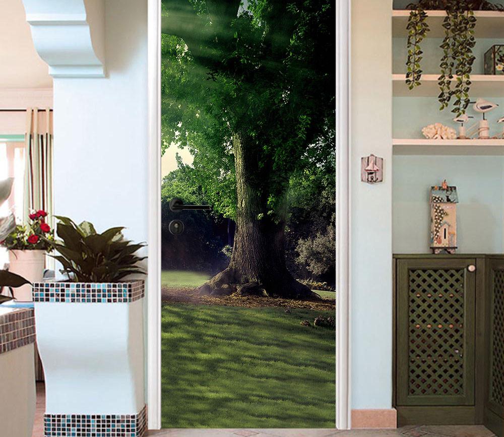 3D tree meadow green door mural Wallpaper AJ Wallpaper 